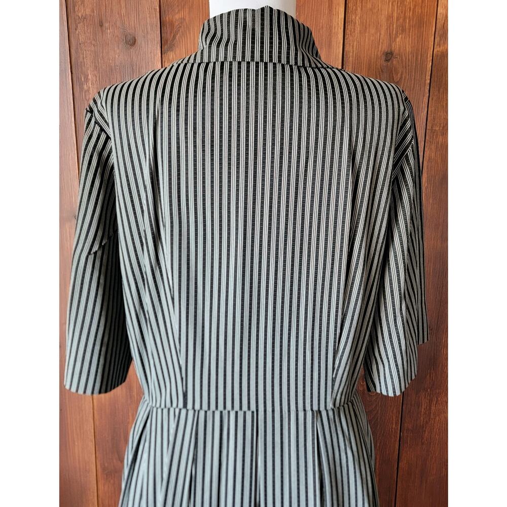 Vintage Miss Marilyn of Dallas 50s Black & White Striped Dress Collared Buttons - Picture 11 of 16